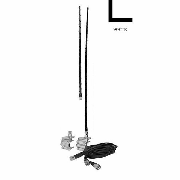 Accessories Unlimited 2 ft. Dual Mirror Mount CB Antenna Kit with 3 Way Bracket - White AC53674